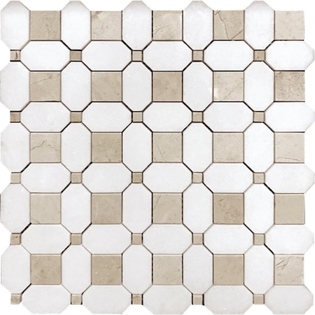 Apollo Tile Crema Ocatogon&Thassos Dot 5.17 sq.ft 12.2 in. x12.2 in. Mrbl Mosaic Tile, 5PK APLVL99S11EC57